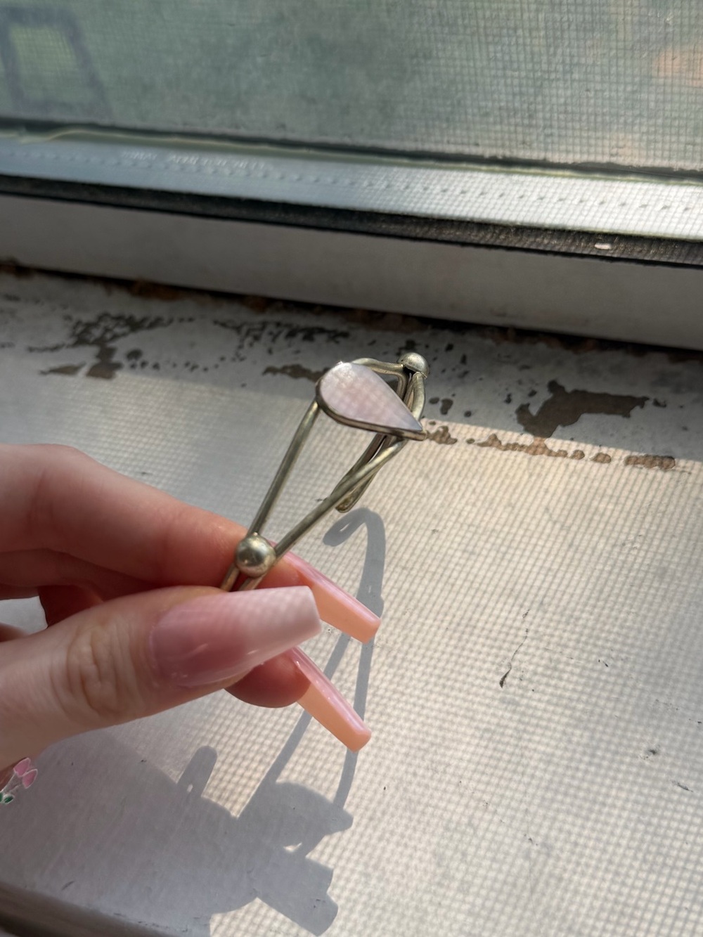 Mexican Silver Cuff Bracelet with Rose Quartz Teardrop